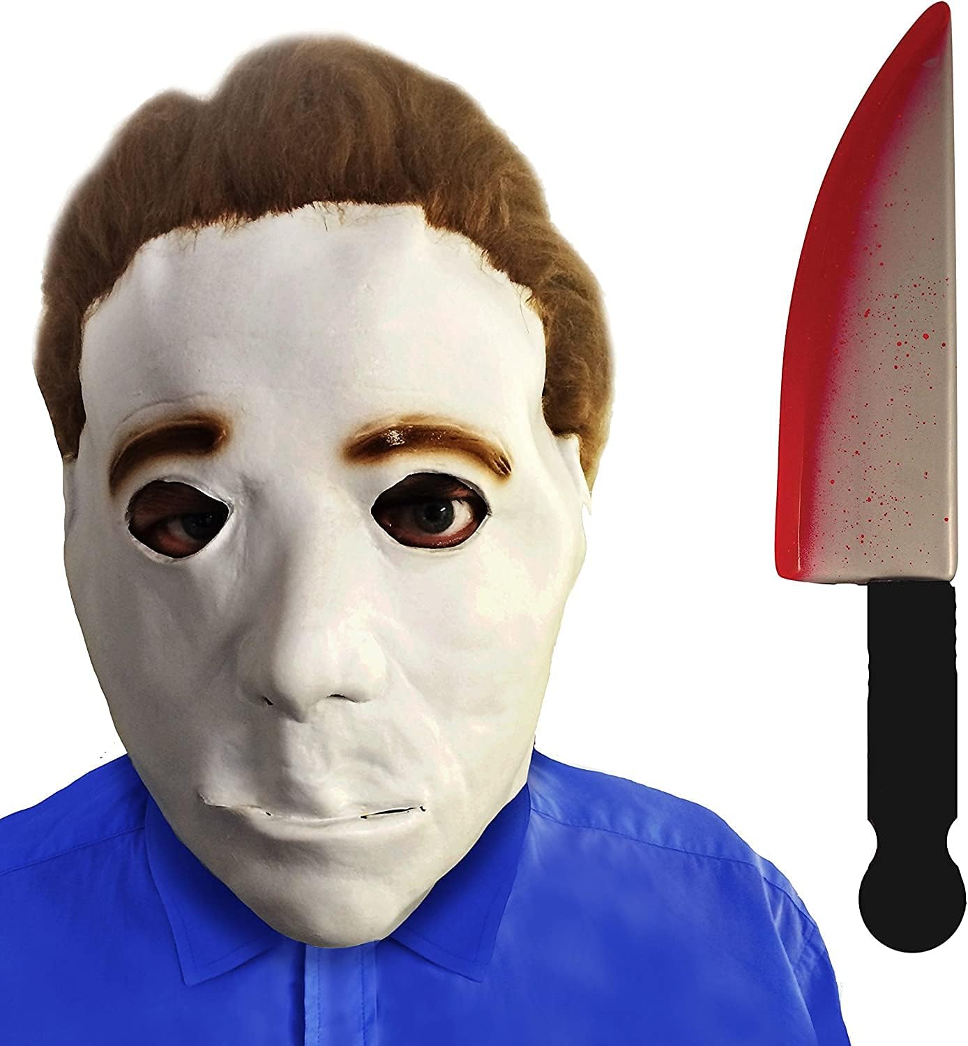 Buy HALLOWEEN MICHAEL MYERS MASK WITH HAIR & BLOOD STAINED KNIFE