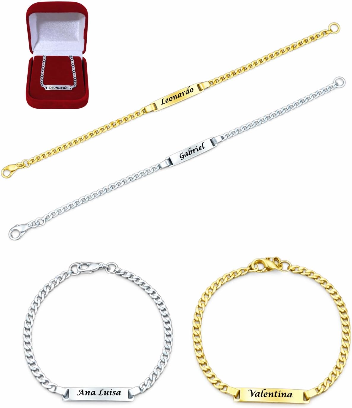 Pulseira Infantil Personalizada com Nome Gravado a Laser Plaquinha Banhado a Ouro
