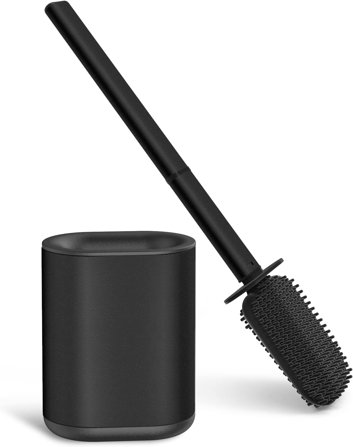 Toilet Brush, Stainless Steel Silicone Toilet Brush and Holder Flexible Soft Silicone Toilet Brush for Deep Cleaning with Long Handle Wall Mounted Black, 27 * 19 * 9cm (004-BL-UK)
