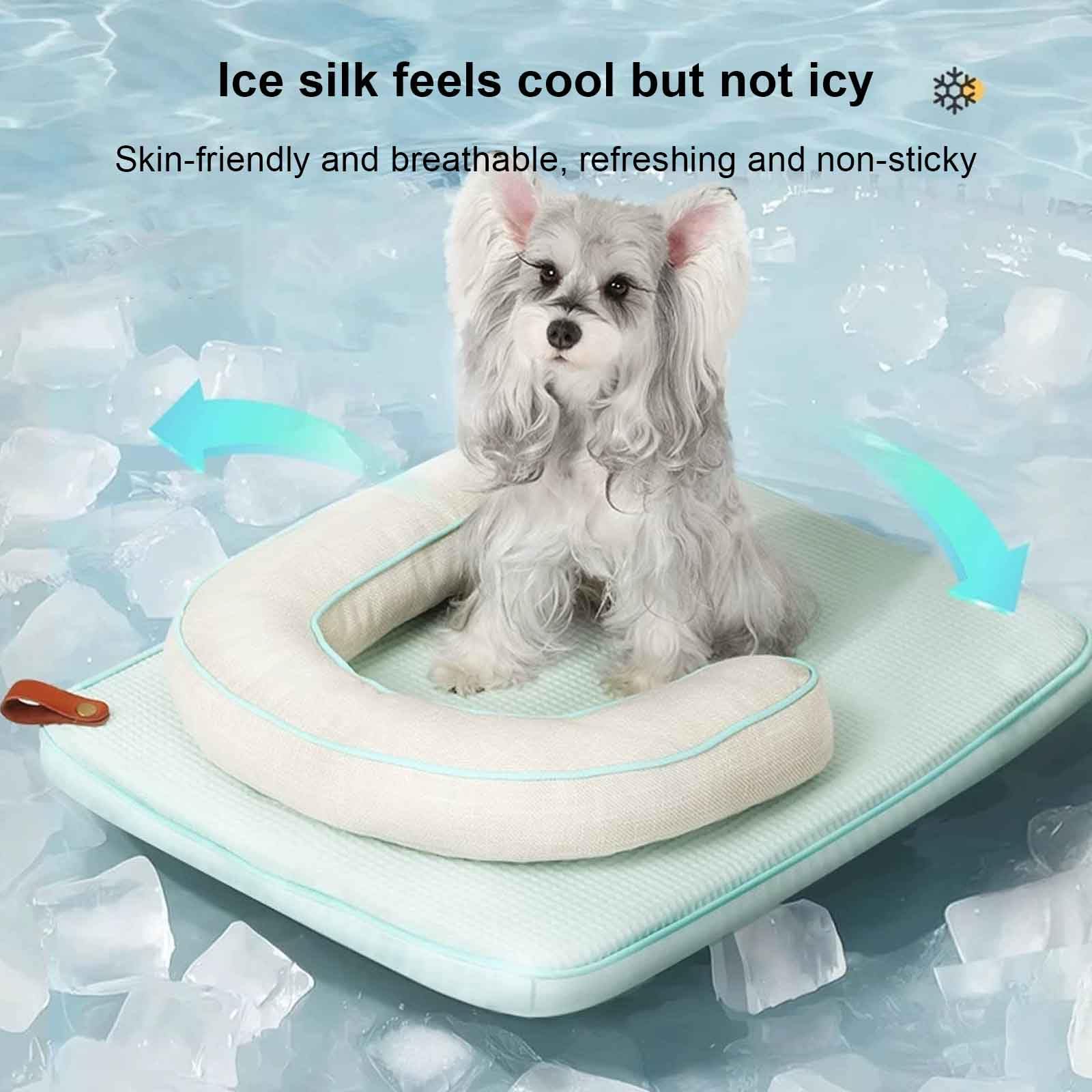 Estera De Enfriamiento para Perros, Seda De Hielo Manta Enfriamiento para Mascotas con Base Antideslizante, Cama para Perros para Perros Medianos Y Pequeños,Beige (Four Seasons),M