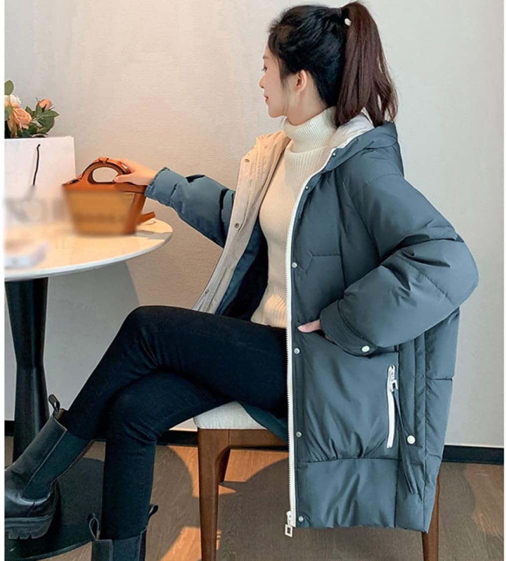 シュウカ [シュウカ] 青い ダウンジャケット レディース 厚手 中綿ジャケット 無地 ショート 防風 保温 ミドル丈 合わせやすい ダウンパ