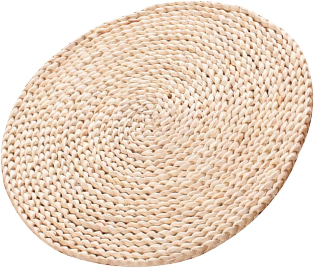 Toddmomy Thick Corn Husk Cushion Round Floor Pillow Handwoven Straw Seat Pad Comfortable Tatami Floor Mat for Yoga and Meditating Simple Practical Design