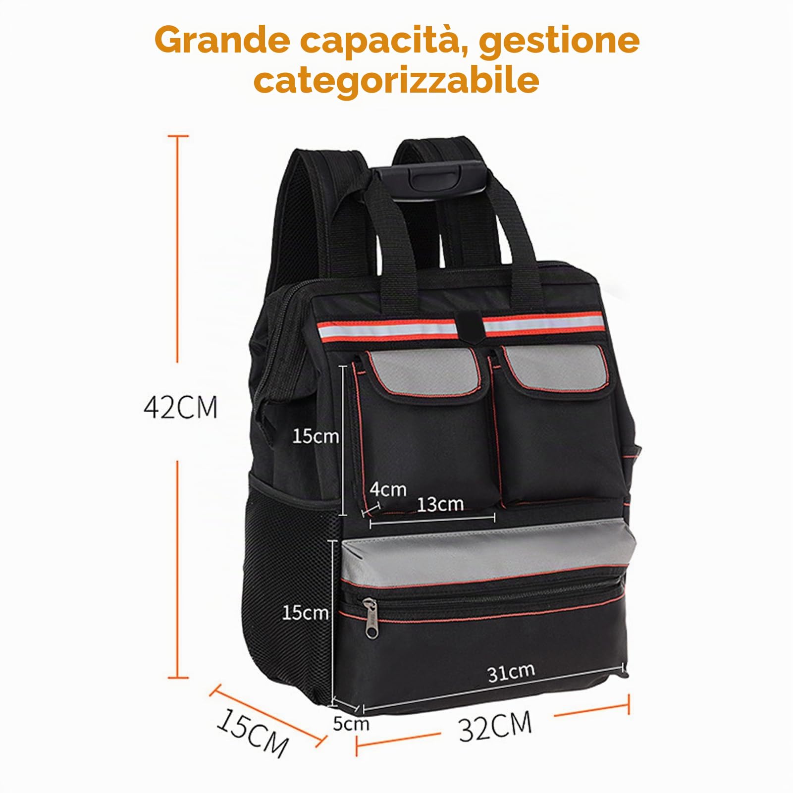 Zaino Porta Attrezzi, Organizzatore per Zaino per la Riparazione di Attrezzi Multiuso In Tessuto Oxford 16,5 X 12,6 X 5,9 Pollici (Nero)