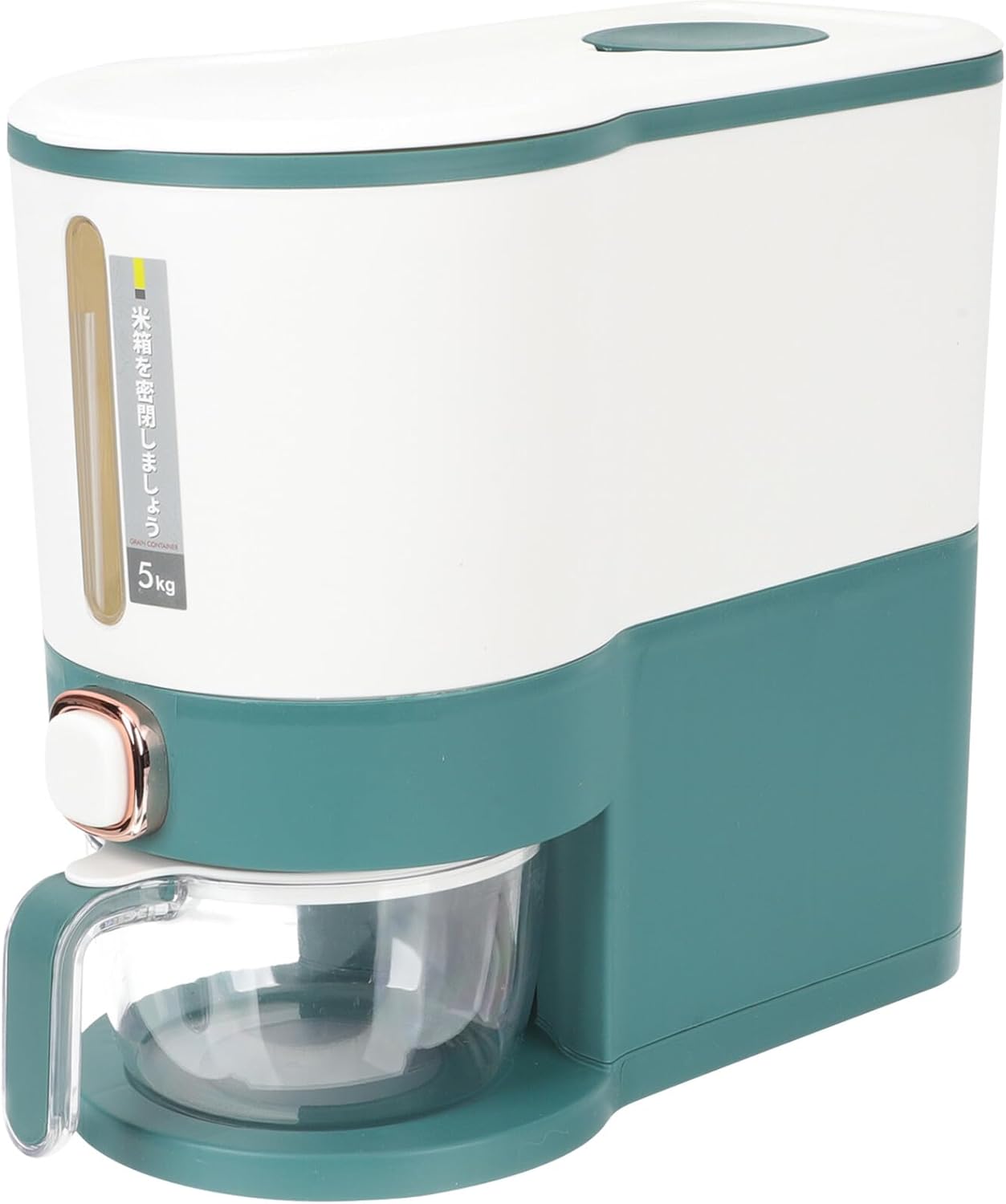 VICASKY Sealed Rice Storage Container Bin 10lb Capacity Green Food-grade Plastic Grain Dispenser with Measuring Press for Home Kitchen Pantry Organization