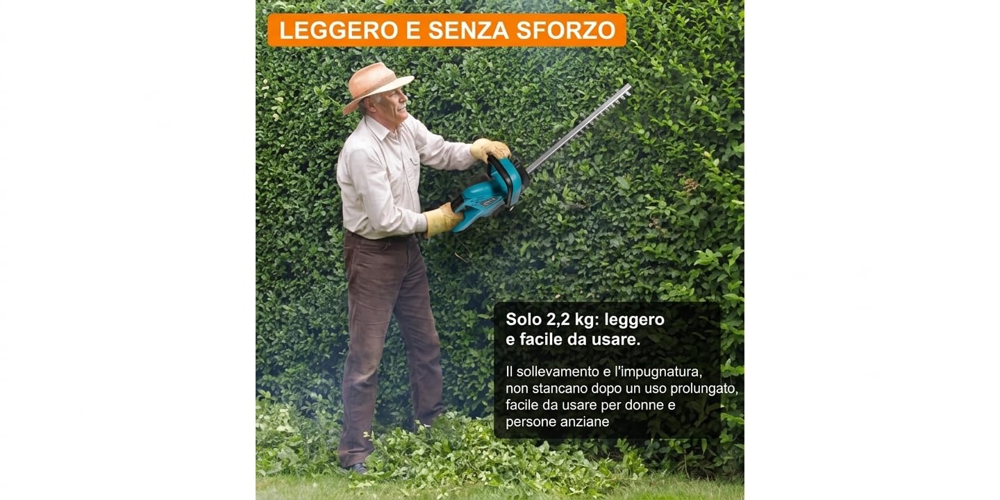 Tagliasiepi a Batteria compatible with Makita 18V, Lama 52 cm, Passo Denti 20 mm, Blu, Leggero 2,2 kg, Senza Batteria