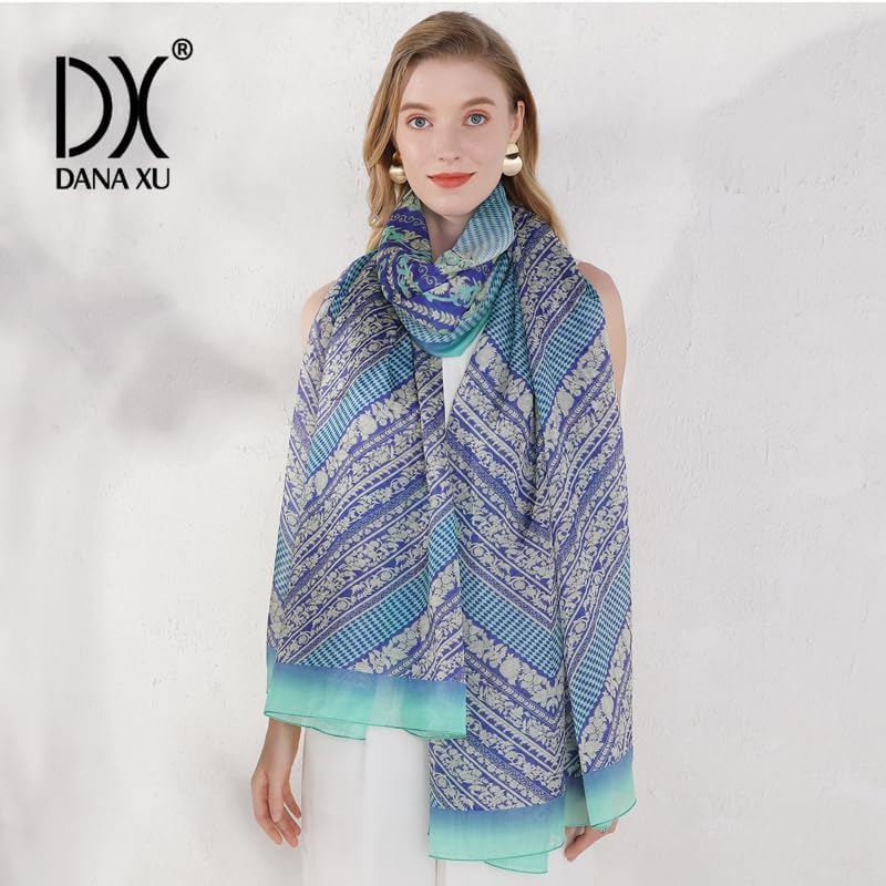 DANA XU Women's 100% Mulberry Silk Pashmina Shawl and Wraps Extra Large Floral Scarf for Evening Dresses, Soft Oversized - Image 9