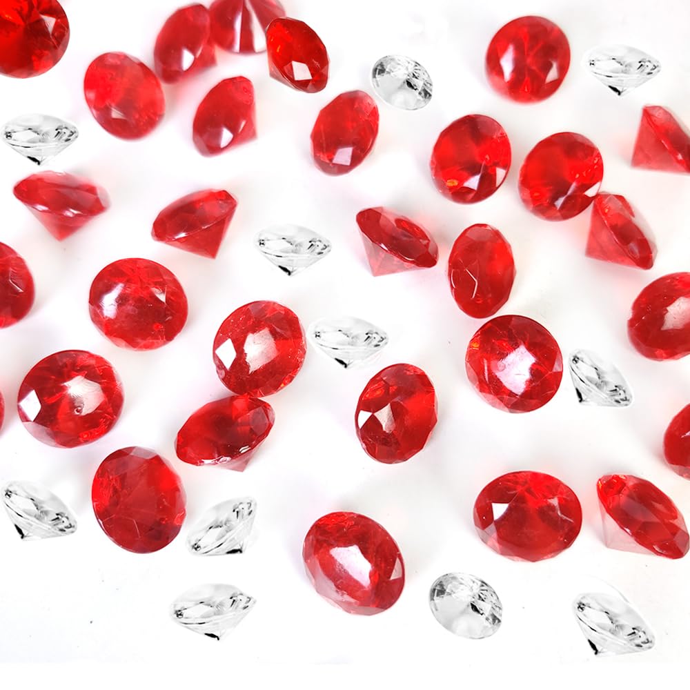 720 PCS Red, Clear Acrylic Diamonds for Wedding Confetti, Table Scatters