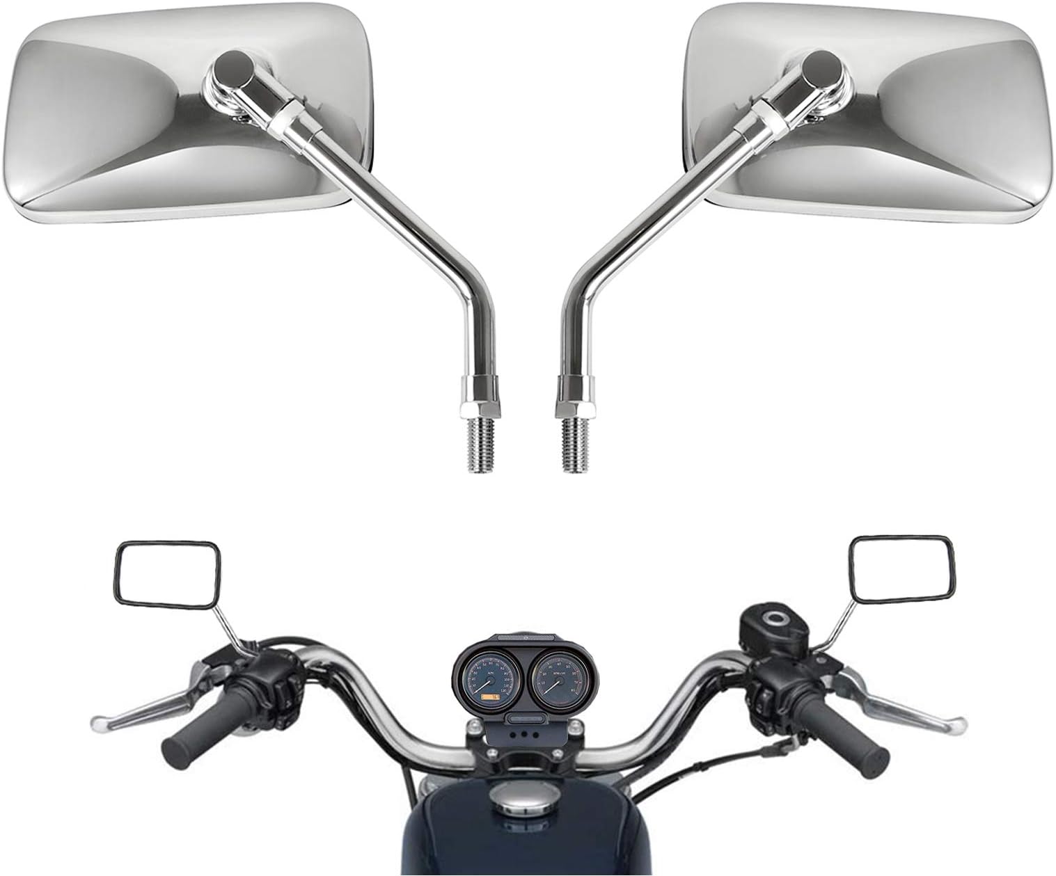 10 mm Bolt Chrome Motorcycle Universal Handlebar Rear view Side Mirrors Compatible with Harley Kawasaki Suzuki Aprilia Street Bike Cruiser Scooter Mirror SIZE: 125mm X 70mm (Chrome Silver)