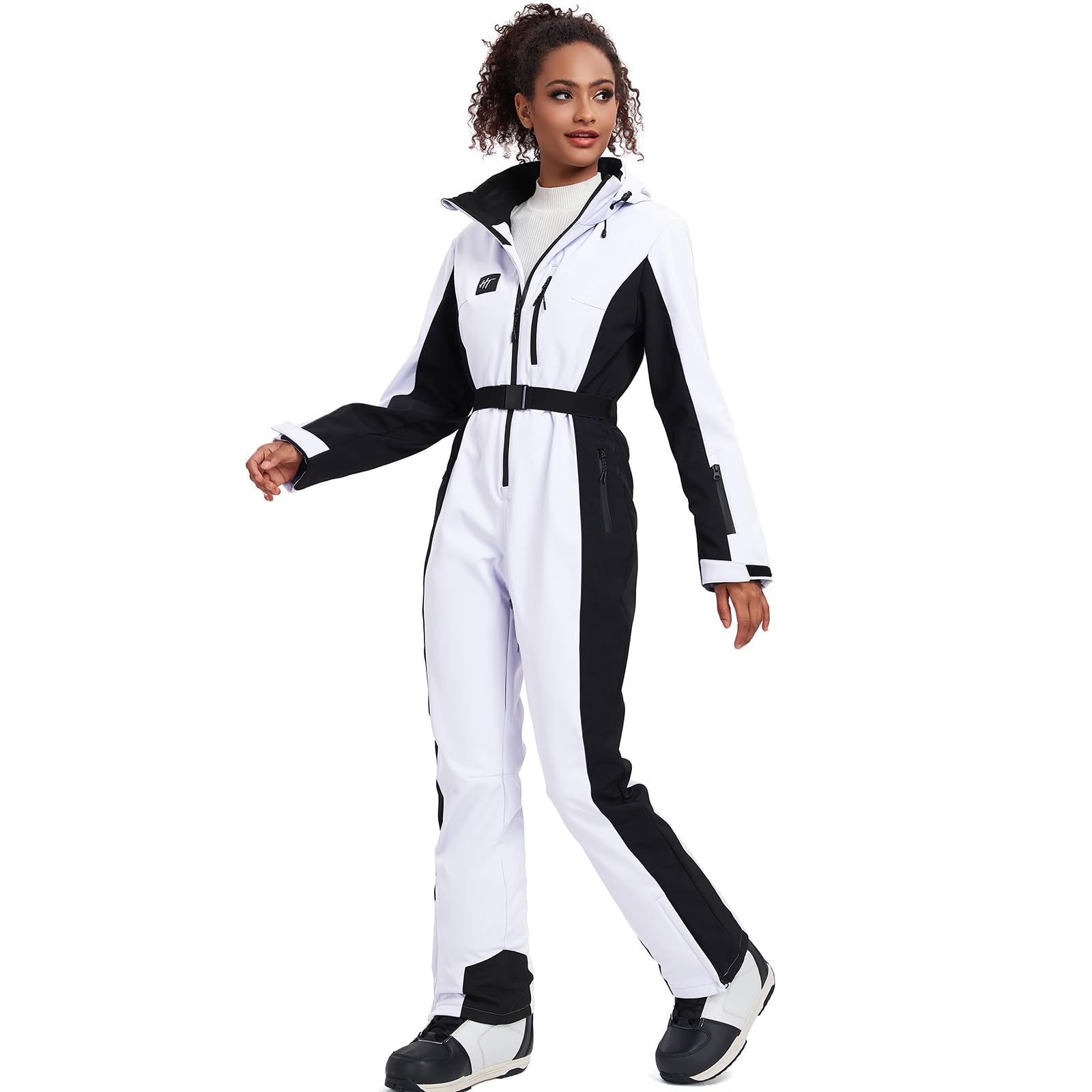 HOTIAN Traje de Esquí para Mujer de Una Sola Pieza, Mono de Invierno Cálido, Resistente al Viento, Impermeable, para Nieve y Exteriores, Con Capucha