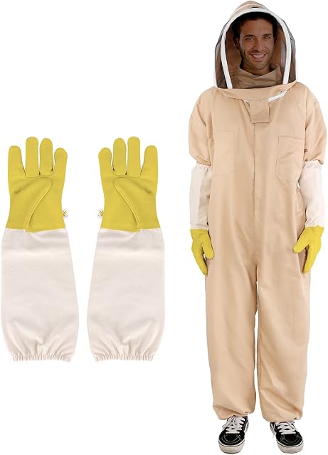 zelaby Bee Suit, Full Body Beekeeping Clothes Gloves Veil Hood Hat Protective Beekeeping Suit Jacket Beekeepers Supplies Equipment AdultXXL