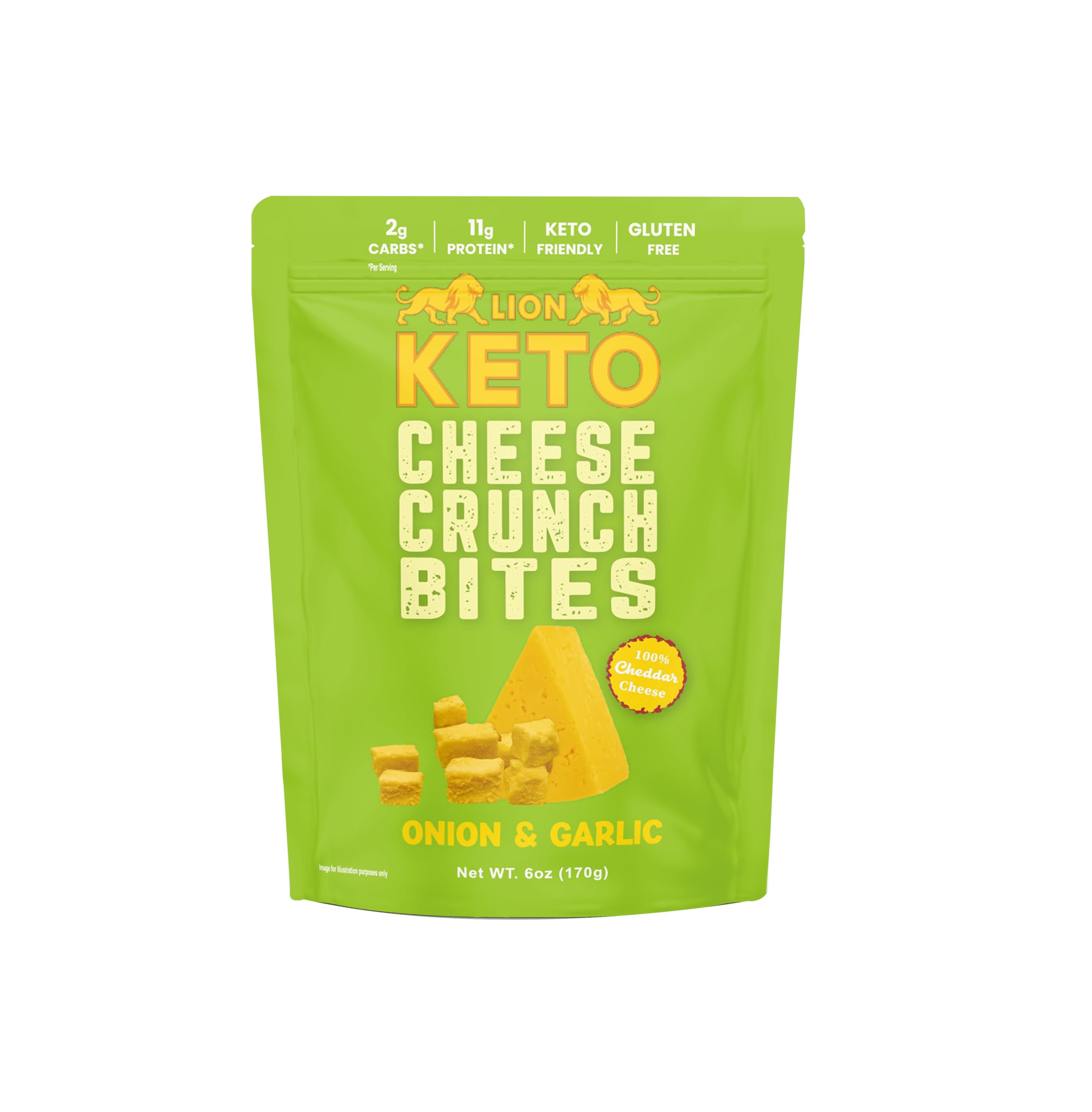 Lion Keto Cheese Crunch Bites (Onion & Garlic Flavor) - Crunchy Keto Low Carb Cheese Snack | Gluten-Free, Almost Zero Carbs | High Protein | 6 oz Pack