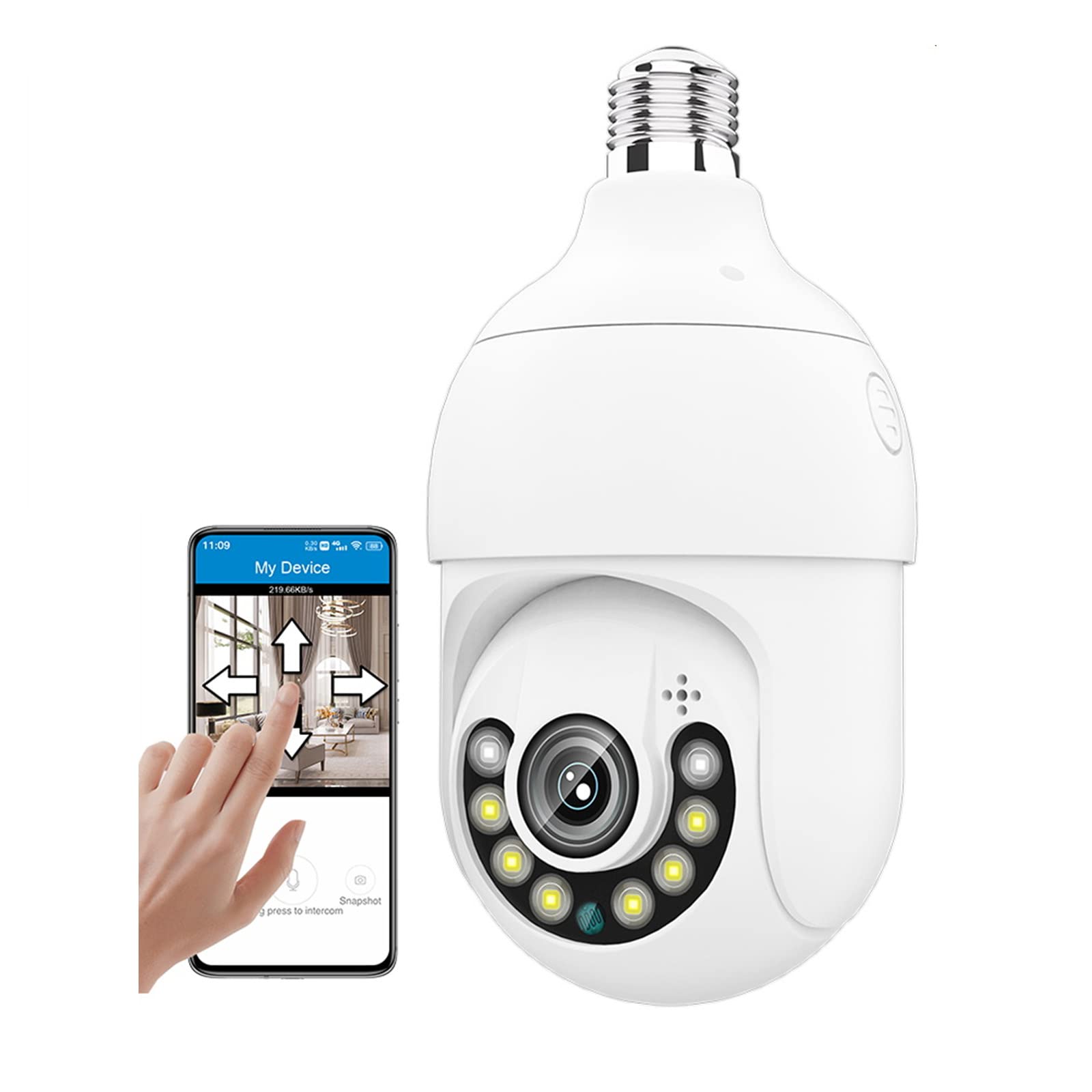 5MP E27 Ampoule Caméra De Surveillance Alexa Étanche Extérieur WIFI IP Caméra CCTV Suivi Automatique Couleur Vision Nocturne Conversation Bidirectionnelle Alarme De Mouvement PTZ,Add 64g card