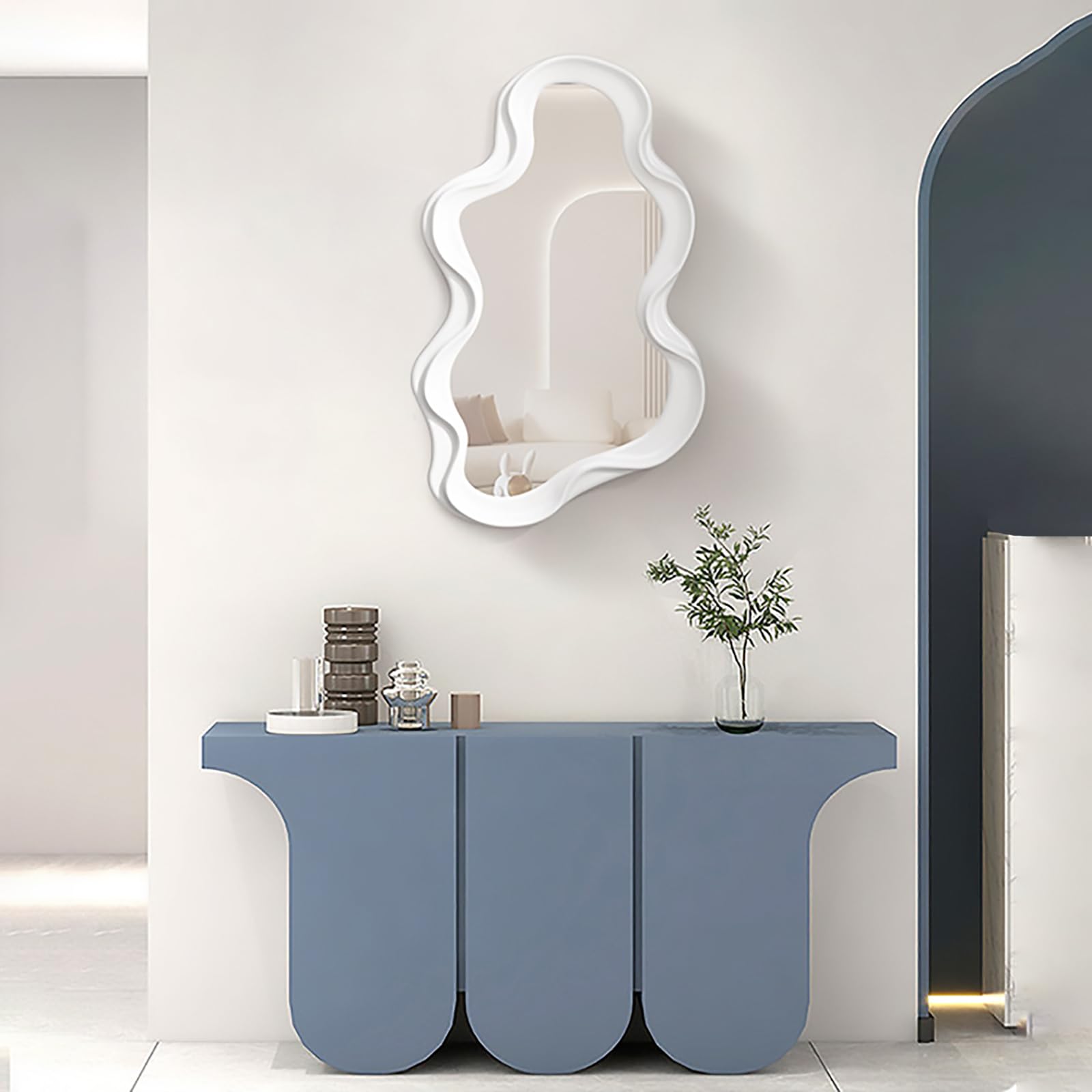 Specchio da Parete a Forma di Nuvola Irregolare, Specchio Asimmetrico da Parete, Specchio Decorativo per Soggiorno, Camera da Letto, Bagno, Ingresso, Bianco.