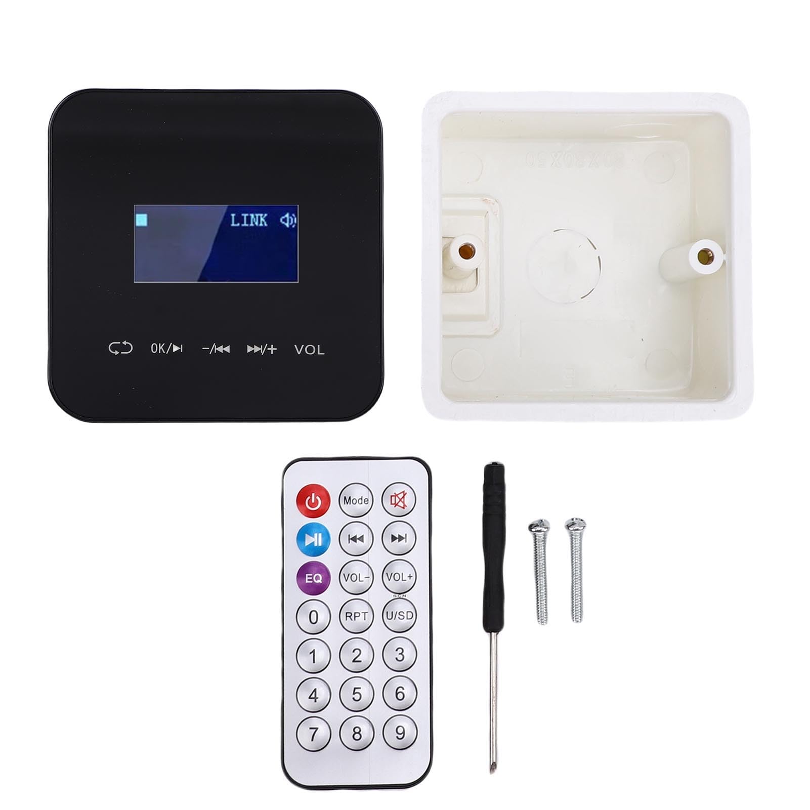 KIMISS Amplificador de Pared Bluetooth con Pantalla LCD - Amplificador de Música de Pared de 2 Canales para Audio Doméstico, Control Remoto Inalámbrico por Infrarrojos, Compatible con MP3/AAC/WAV