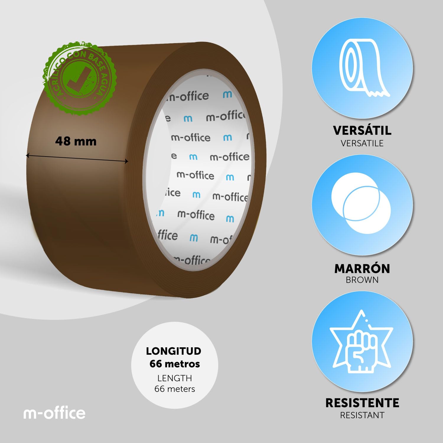 m-office Cinta Adhesiva, Cinta Adhesiva Marrón de Embalar, Rollo de Cinta para Embalaje de Cajas, Envíos, Mudanzas y Manualidades, Precinto Seguro y Resistente, Cinta Adhesiva (48 unds, 48mmx66m)