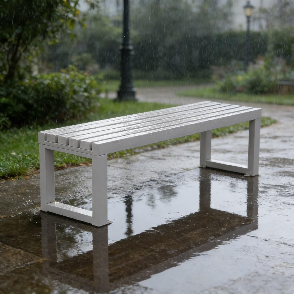 Generico Panchina da Esterno Rosa Resistente, Seduta da Parco in Metallo Impermeabile, arredo da Giardino Senza Schienale, Sedia Multifunzionale a doghe da 120 cm per Veranda, terrazza e Giardino