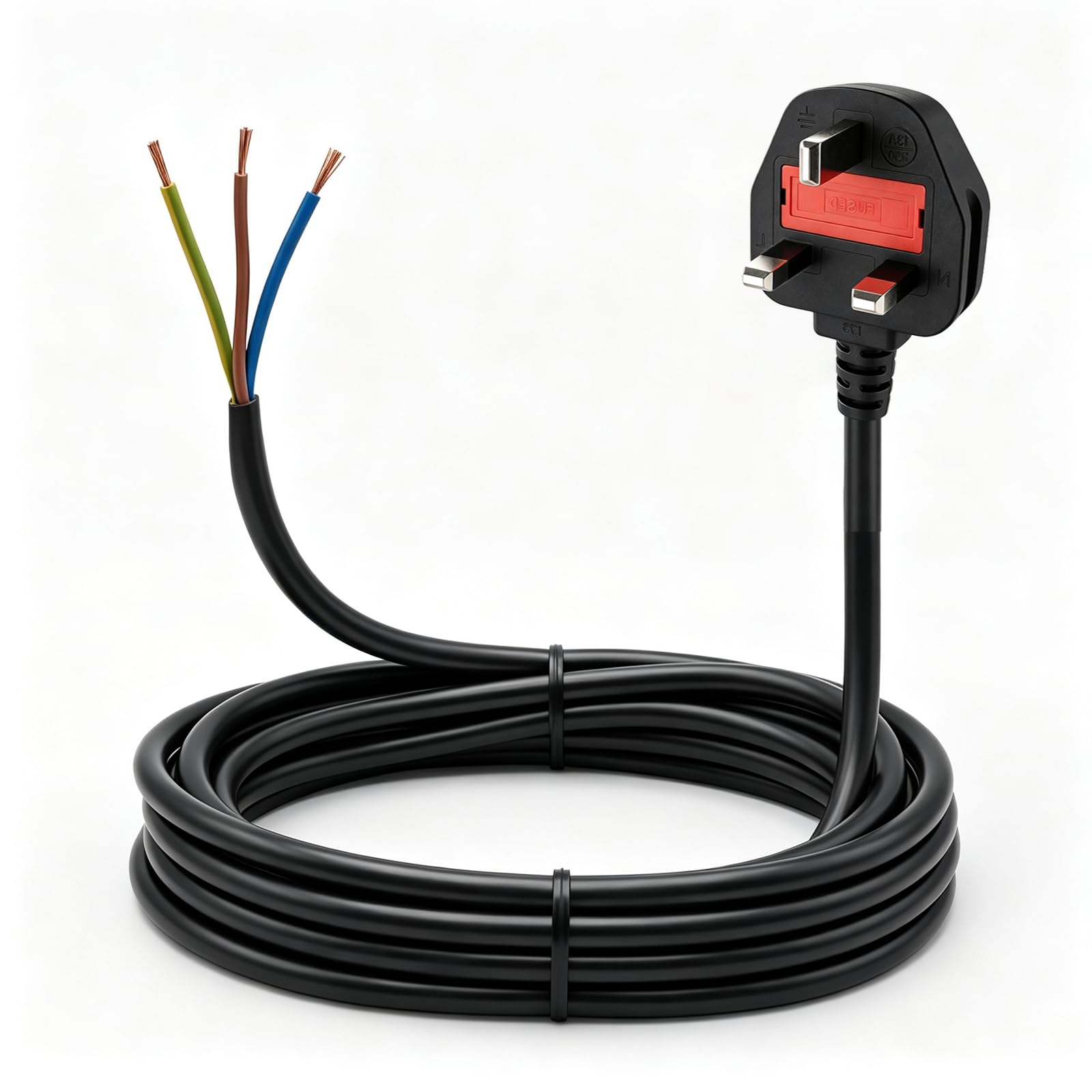 13A UK Plug with 3 Core Power Cable, 1.5m Open End Replacement Lead