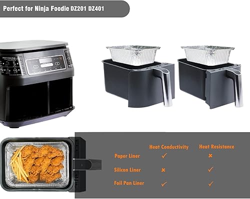 Miniatura 3 de Moldes de papel de aluminio con tapas, forros de cesta para freidora de aire para Ninja Foodie DZ401 DZ201, recipientes de almacenamiento de
