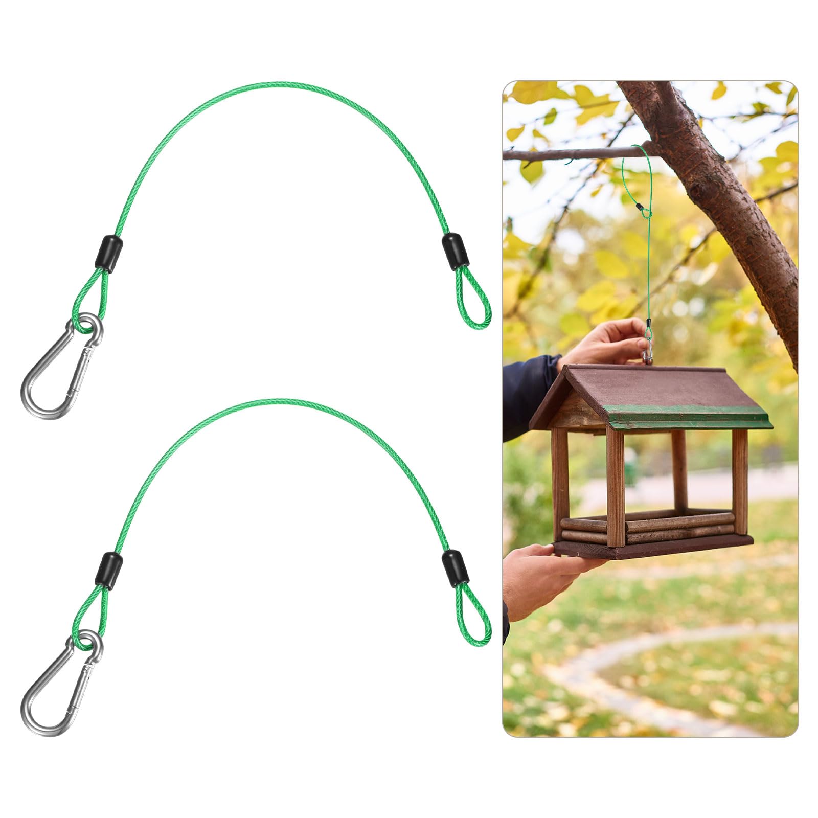 M METERXITY 2-Pack Bird Feeder Hanger with Snap Clip 30cm/12in, Green