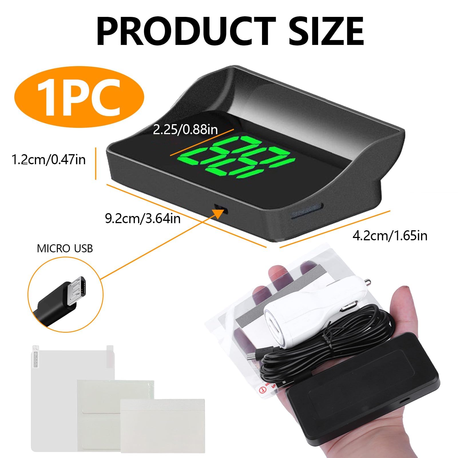 HUD Head Up Display Auto con Caricatore Auto, Tachimetro GPS Universale, Tachimetro Digitale Auto Tachimetro Speedometro GPS Speedometro per Auto Moto, Plug & Play Proiezione Parabrezza