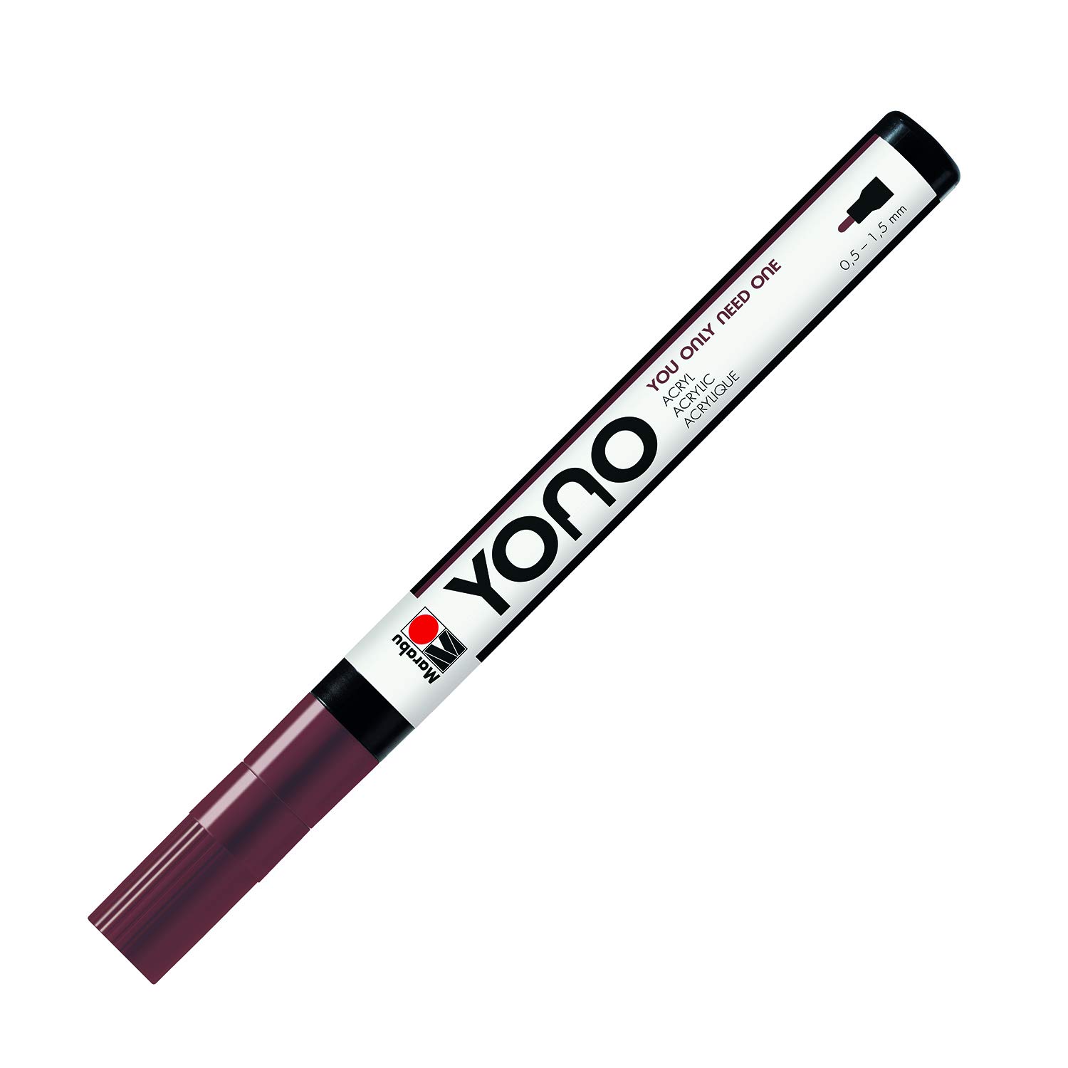 Marabu 12400101285 YONO Marker Braun 285-Rotulador acrílico versátil con Punta Redonda Japonesa Fina 0,5-1,5 mm, Base, Resistente a la luz y al Agua, para Casi Todas Las Superficies, marrón