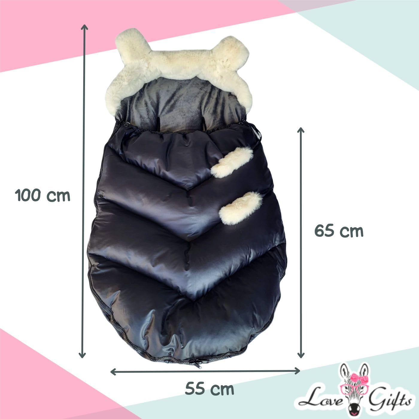 Love Gifts® Chancelière universelle pour poussette, imperméable et respirante, coque bébé, nacelle et buggy – Chancelière d'hiver en polaire douillette et fausse fourrure pour bébé avec capuche, beige
