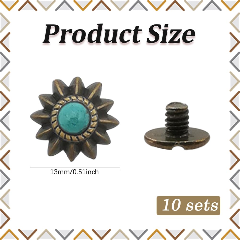 CABODYALS 10Pcs 13MM Screw Back Metal Rivets Leather Craft Rivet Studs Imitation Turquoise Decorative Rivet Sunflower Shape Rivet Button for Repair Luggage Shoes Bags Purse DIY Accessories - Image 2