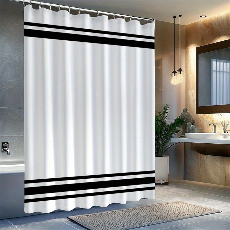 Rideau de douche anti-éclaboussures polyester noir et blanc 90x170 pour sol sec - 4