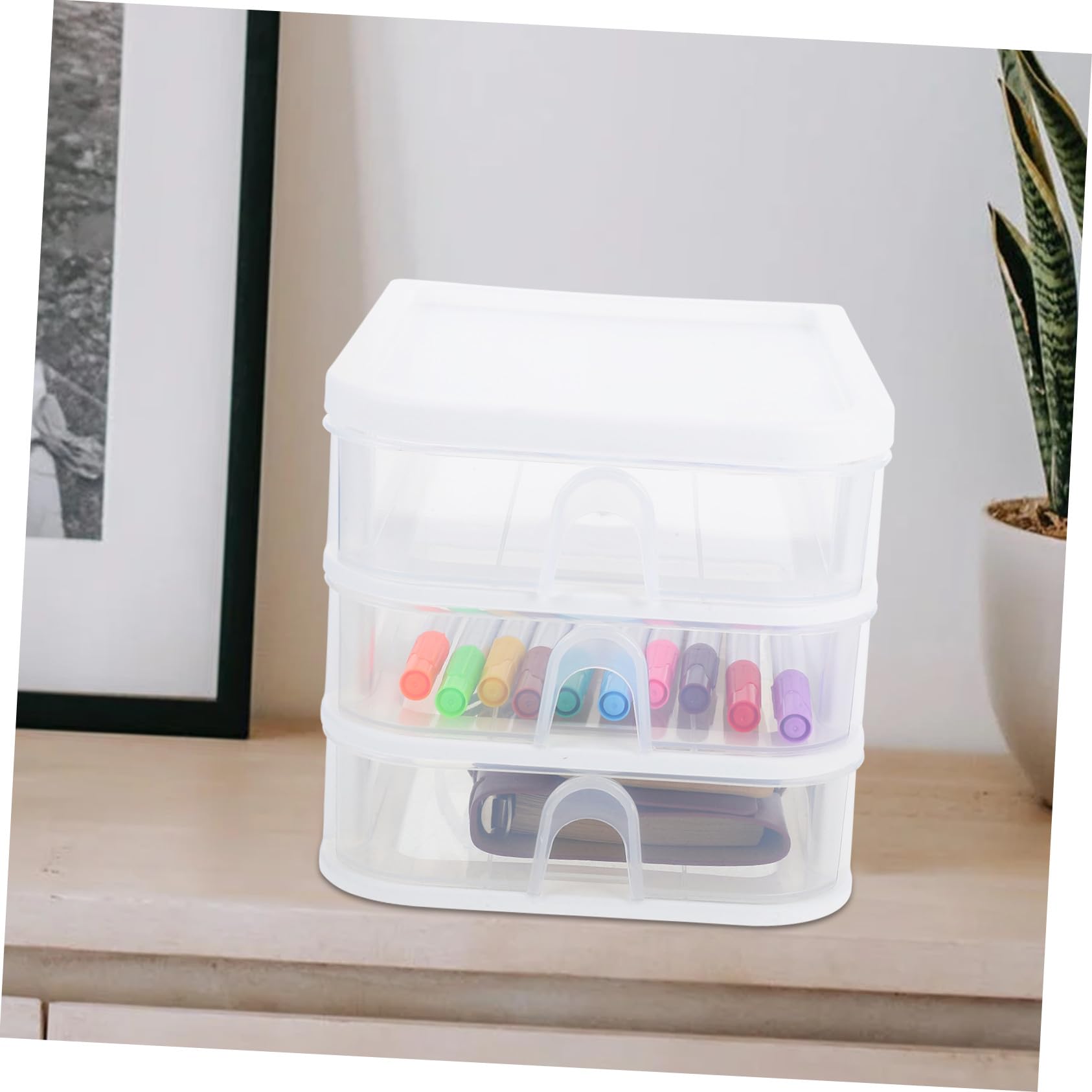 Organizador Escritorio Transparente con Cajones Deslizantes Caja Almacenamiento Plástico para Oficina Organizador Compacto para Objetos Almacenamiento Ordenado Fácil