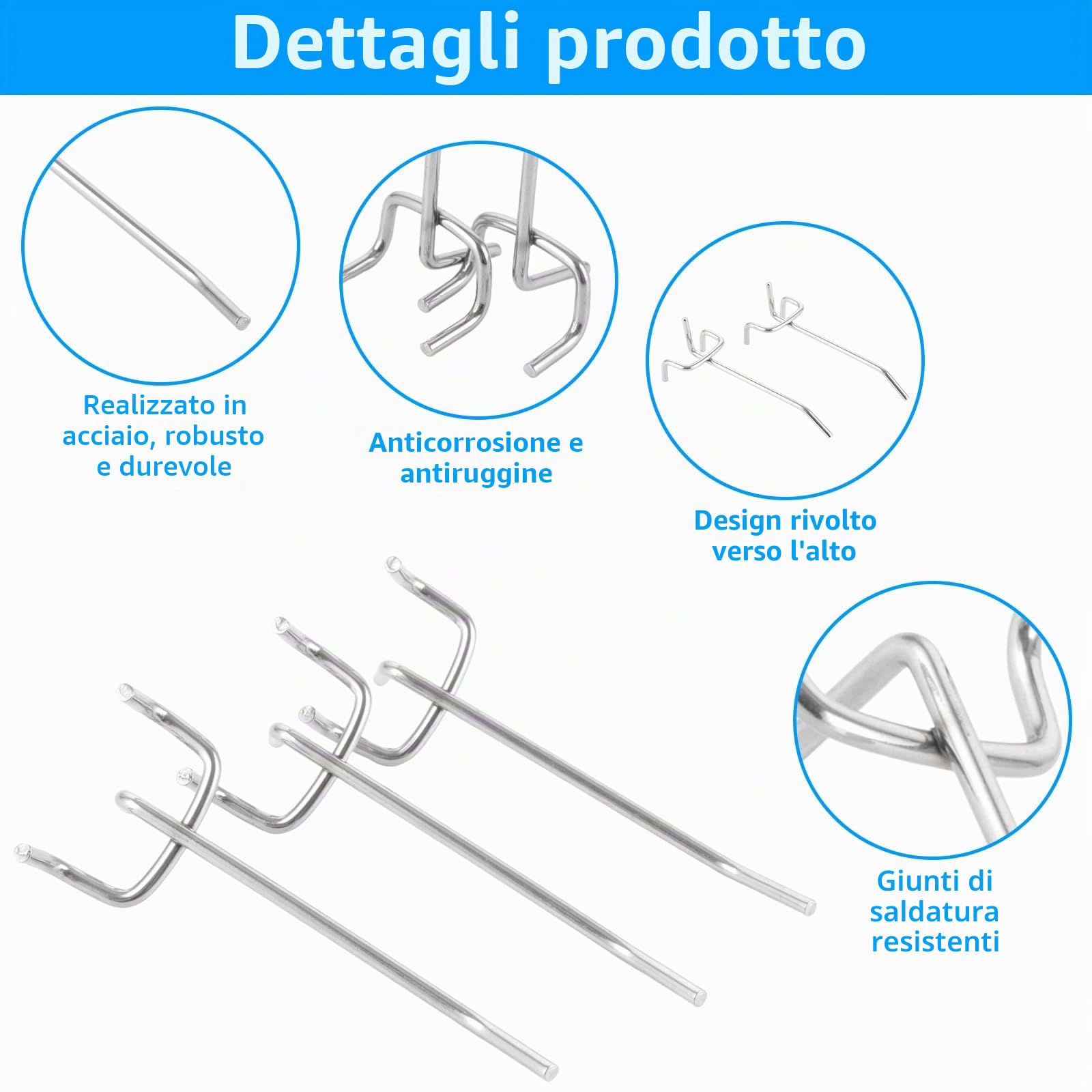 100 ganci da parete con fori da 10 cm, ganci per attrezzi Pegboard, ganci singoli, accessori per lavagna, montaggio a parete, garage, scaffale, officina