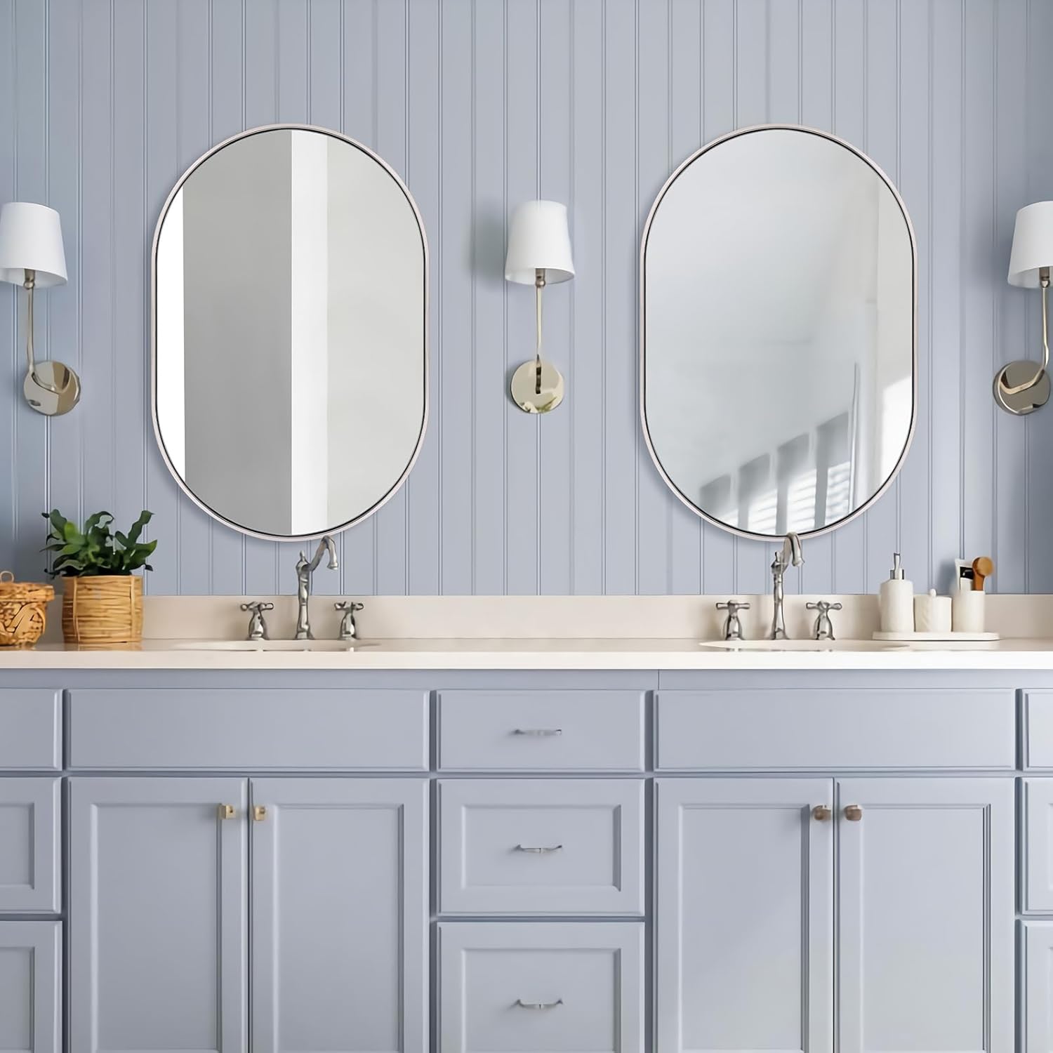 ANDY STAR - Espejos Ovalados Para Baño, Espejo Ovalado Dorado De 26 X 38 Pulgadas, Espejo Ovalado De Latón En Forma De Píldora De Acero Inoxidable De 1 Pulgada De Profundidad, Marco