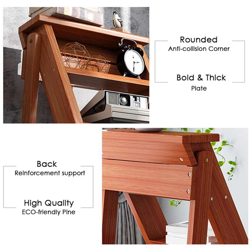 Escalera plegable multifunción de madera maciza de 5 peldaños para interiores y hogares, diseño de ahorro de espacio, escalera simple
