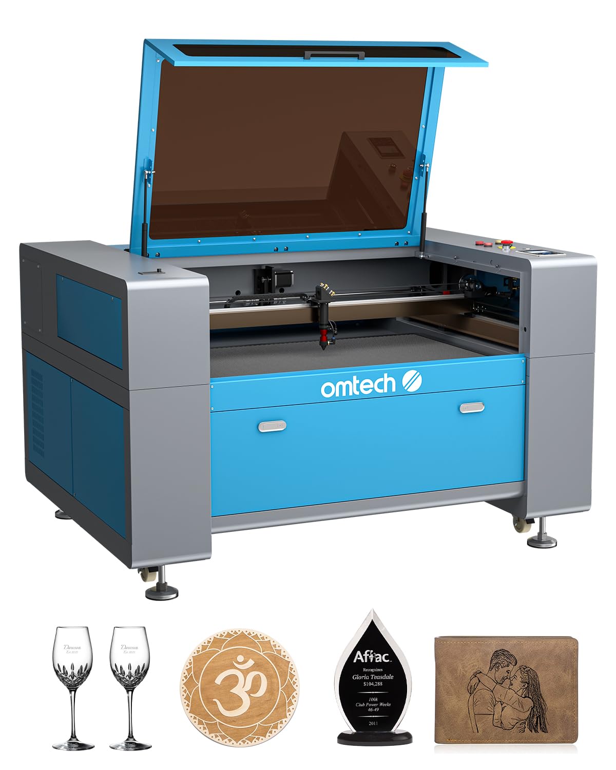 OMTech 100W CO2 Laser Engraver Cutter, Autofocus and Motorised 600x1000mm Workbed Laser Engraving Cutting Machine with Software and Ruida Control (with Forklift Unloading)