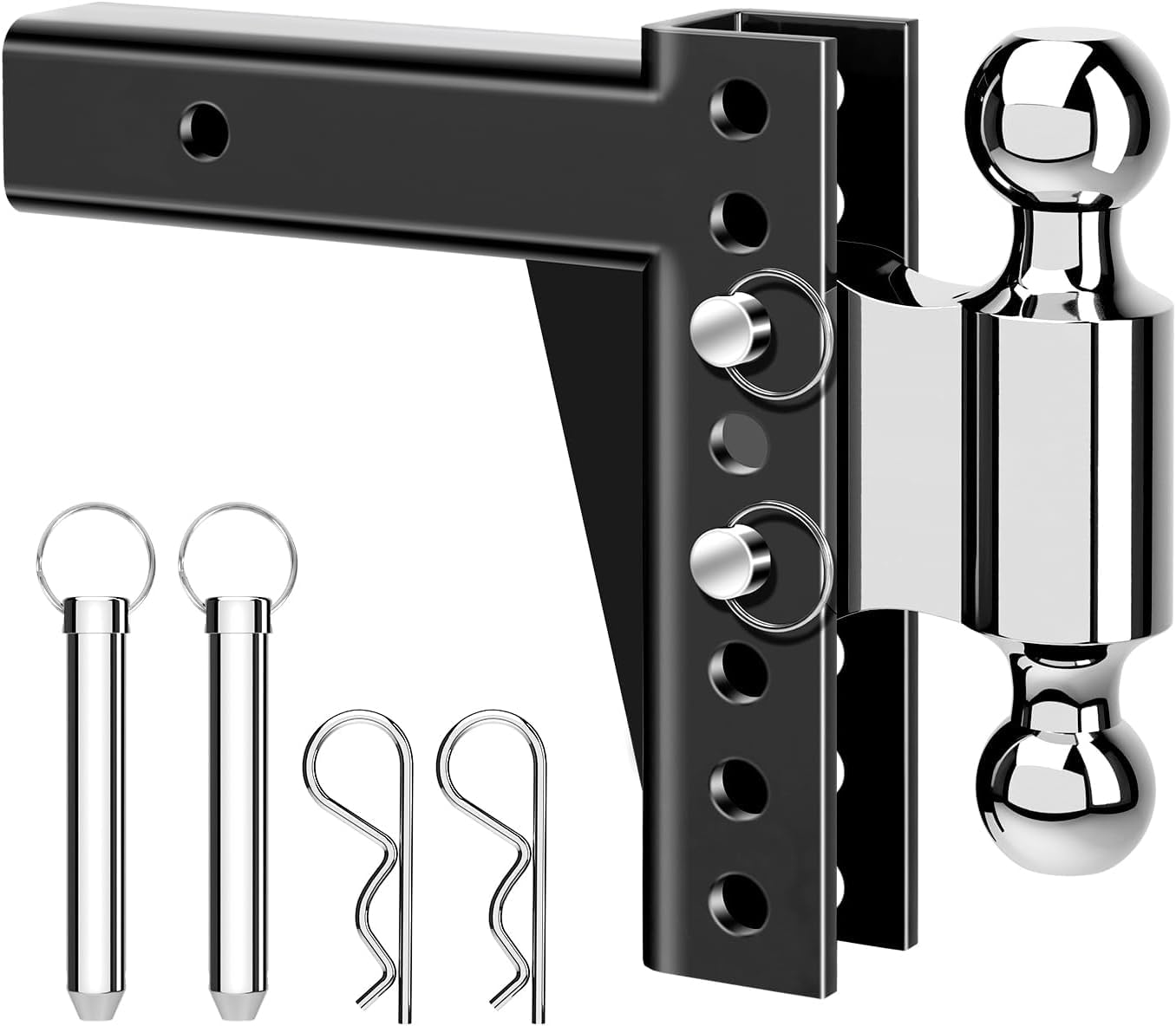 MaxxHaul Adjustable Dual Ball Hitch Mount 2" Receiver 6-1/2" Drop 7-1/2" Rise 2" &amp; 2-5/16" Hitch Balls 12,000 lb GTW Heavy-Duty Steel (70380)