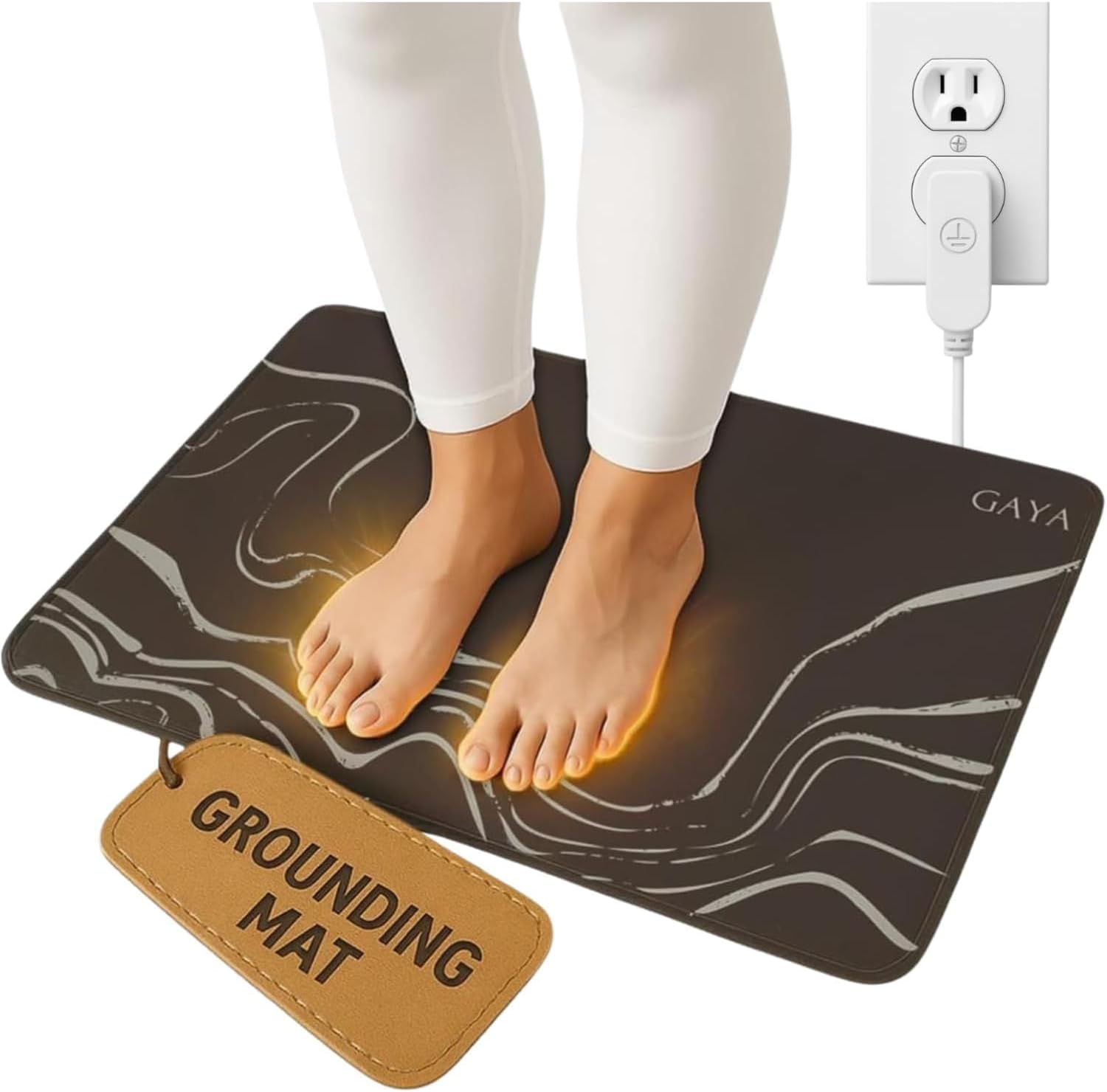 GAYA Grounding Mat for Feet, Sleep Improvement, Back Pain Relief, Muscle Relaxation & Stress, Including 15ft Cord, 100K Ohm Resistor | Conductive Carbon | Earthing Pads for Bed Couch, Desk (24''X16'')