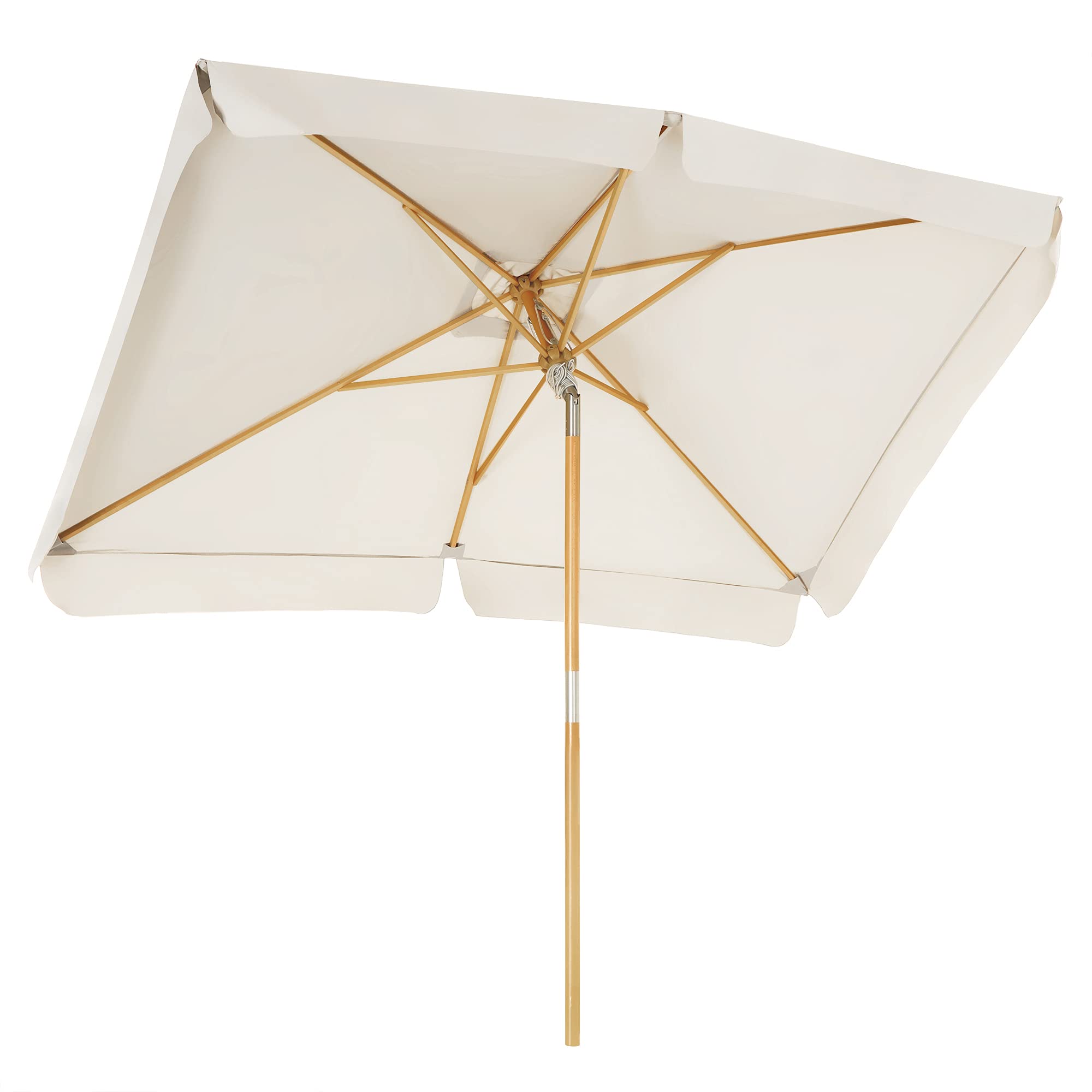 SONGMICS Parasol de balcón de 3 x 2 m, Sombrilla Rectangular, Mástil y Varillas de Madera, Inclinable, Base no incluida, para Patio, jardín y terraza, Beige GPU300M01