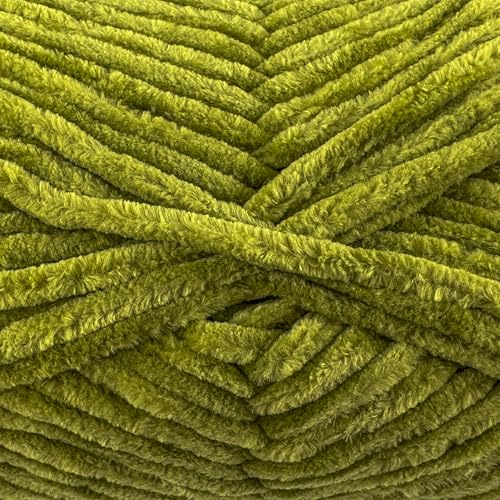 Image of Cuddly Velvet Chenille Yarn, Super Soft Fluffy Bulky for Knitting Crocheting Crafting Blanket Amigurumi, Durable for Shedding, 3.53 Ounces (100 Gram) 109 Yards (100 Meters) (Moss)