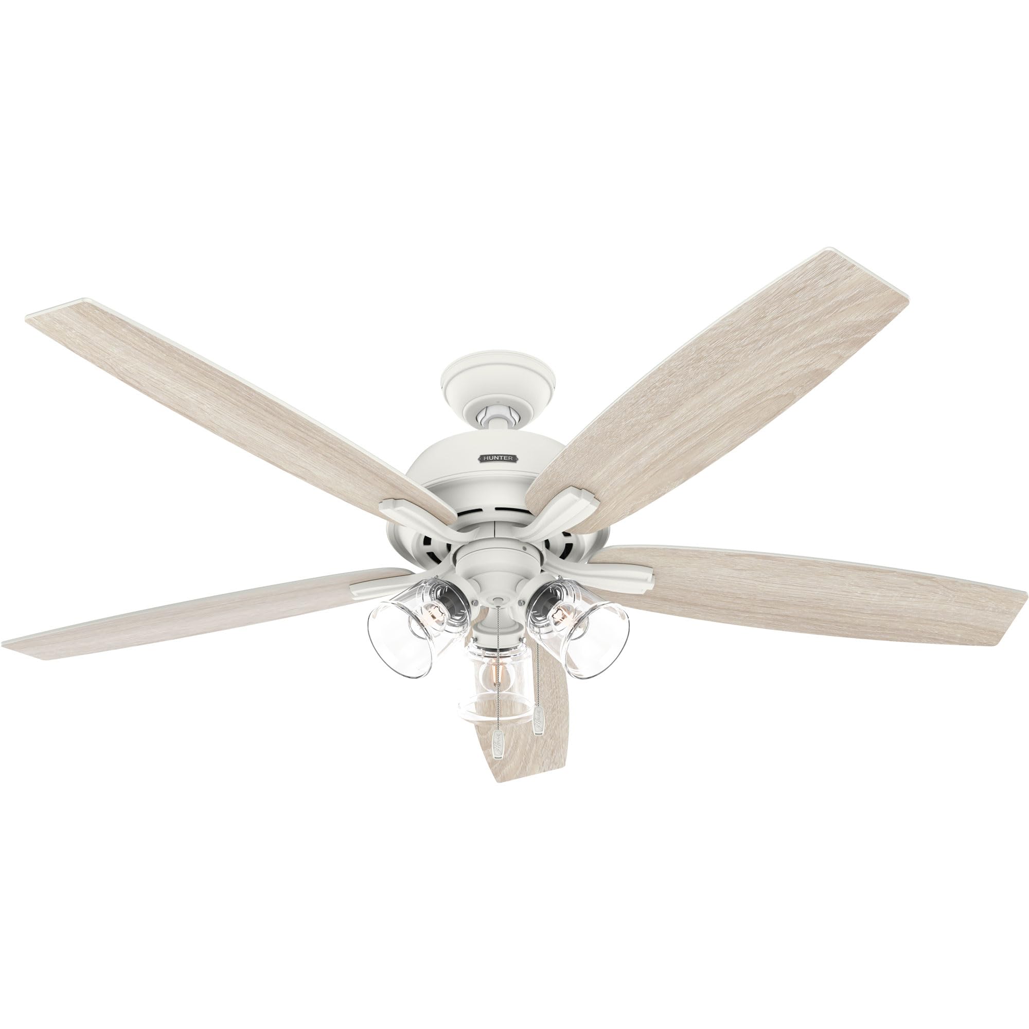 Hunter 60 inch Indoor Ceiling Fan with LED Lights - White Ceiling Fan with Pull Chain, for Bedroom or Living Room, Standard Mount, No Remote, 5 Blades