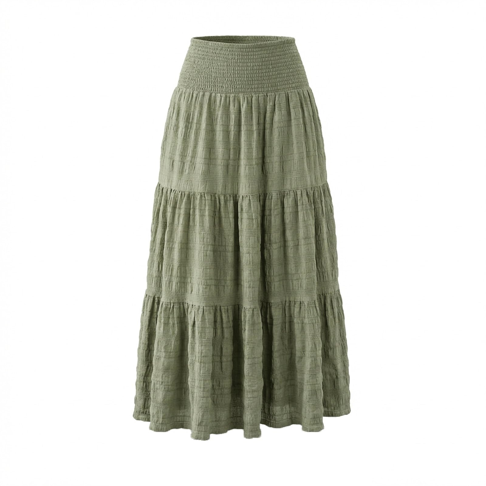 DUddTTW Patchwork Women's Maxi Skirt Solid Color Ankle Length Skirts Clothing(Gr�n,M)