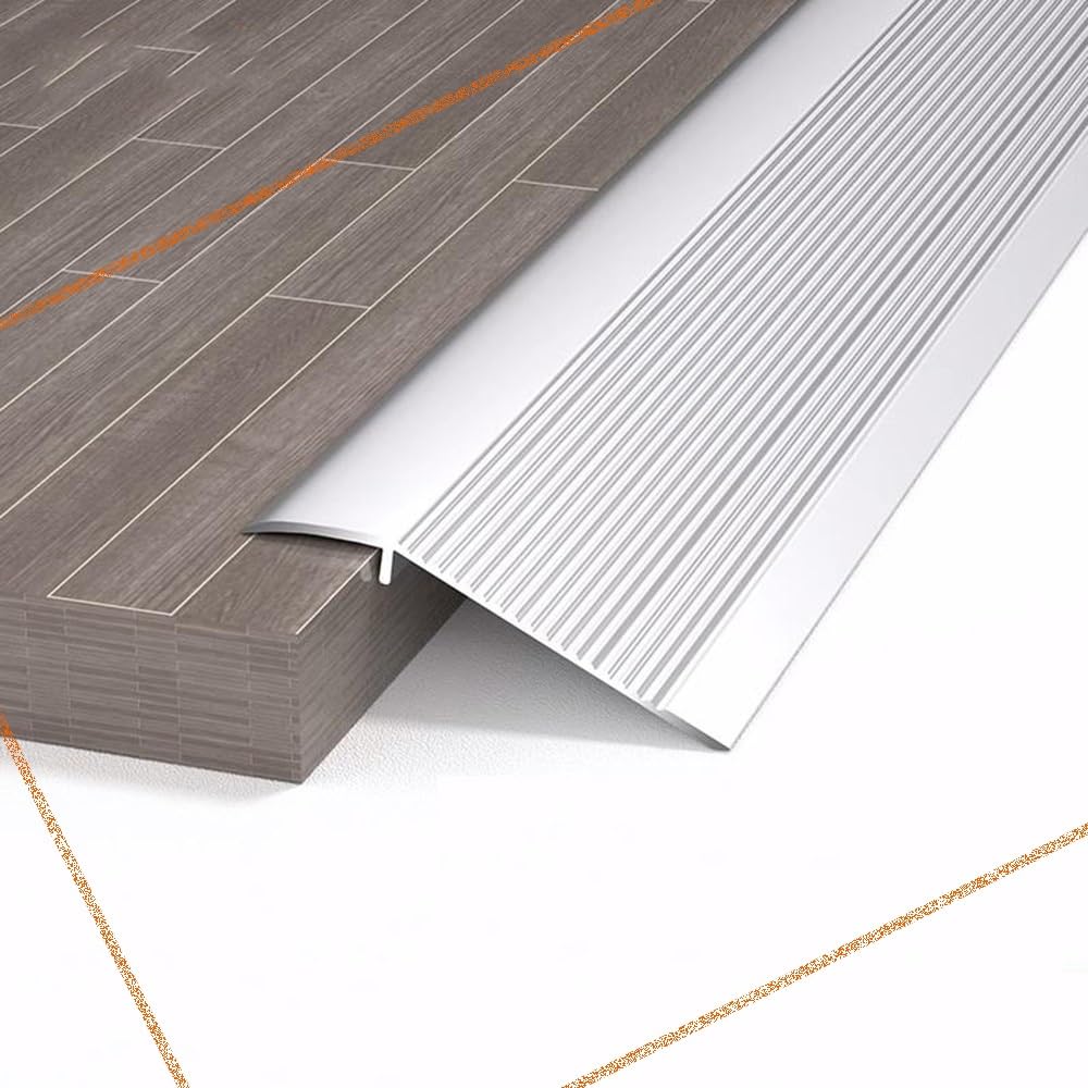 Threshold Ramps for Doorways, Aluminum Floor Transition Strip 35.4in Flooring Transitions, Threshold Reducer Strips for Wood Floors/Tile/Wheelchair(Silver)