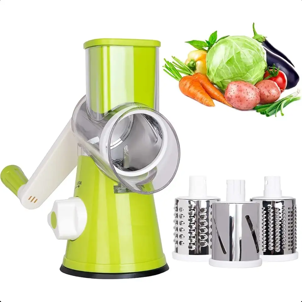 Ralador Cortador Fatiador de Legumes e Vegetais Lâminas em Aço Inox Giratório Manual Mandoline de Mesa para Cozinha