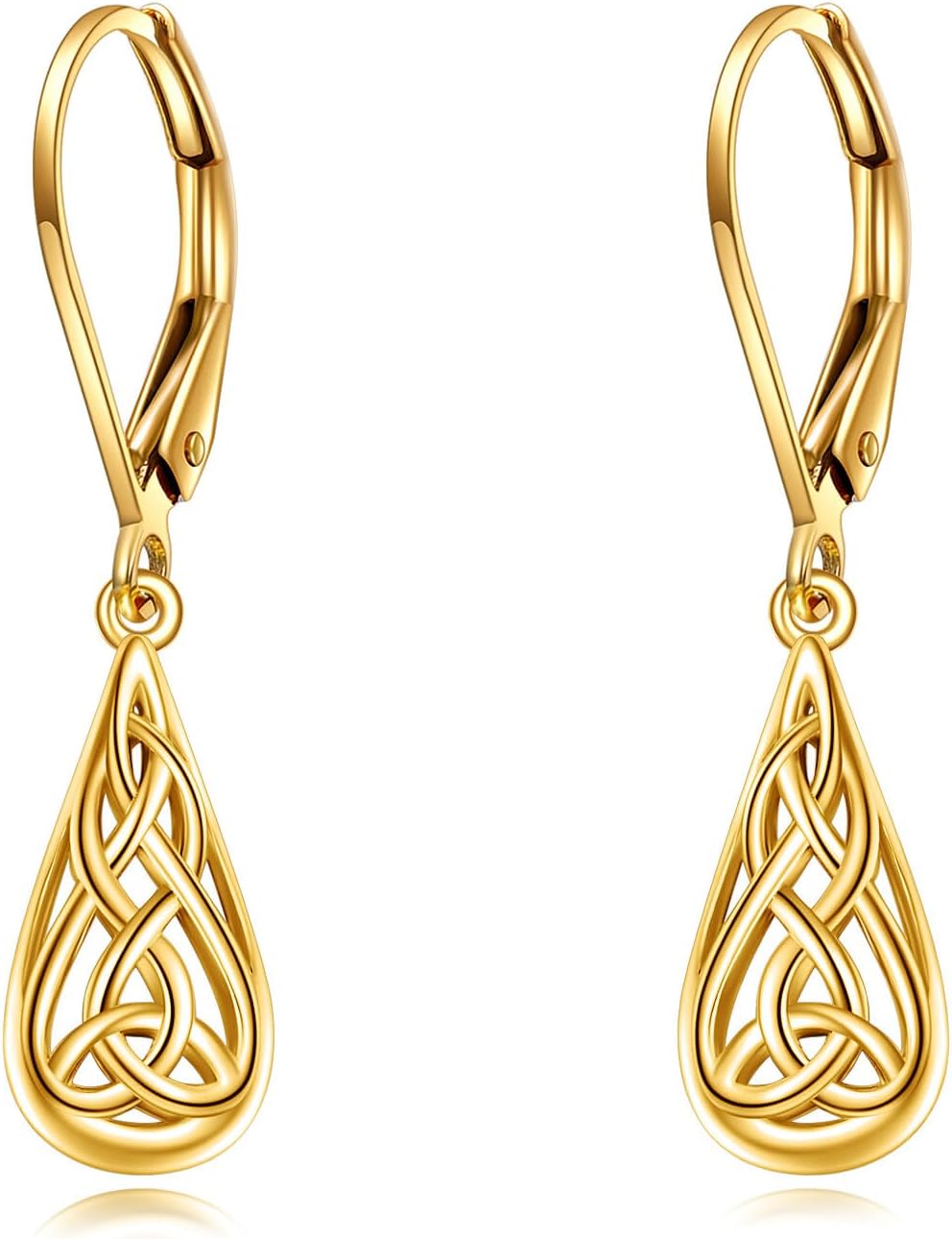 Irish Earrings Yellow Gold Celtic Knot Dangle Earrings Fine