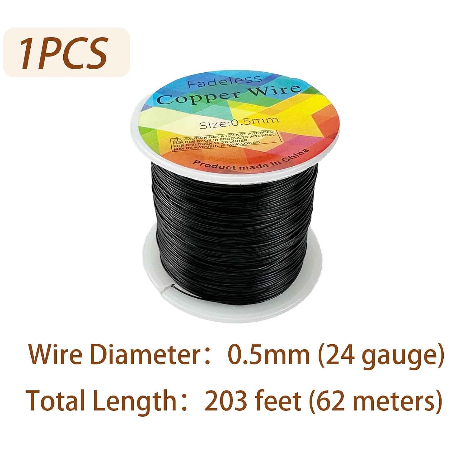 24 Gauge Copper Craft Wire, Tarnish Resistant Flexible Beading Wire for Jewelry Making and DIY Crafting(1, Black, 24 Gauge-203ft-0.5mm)