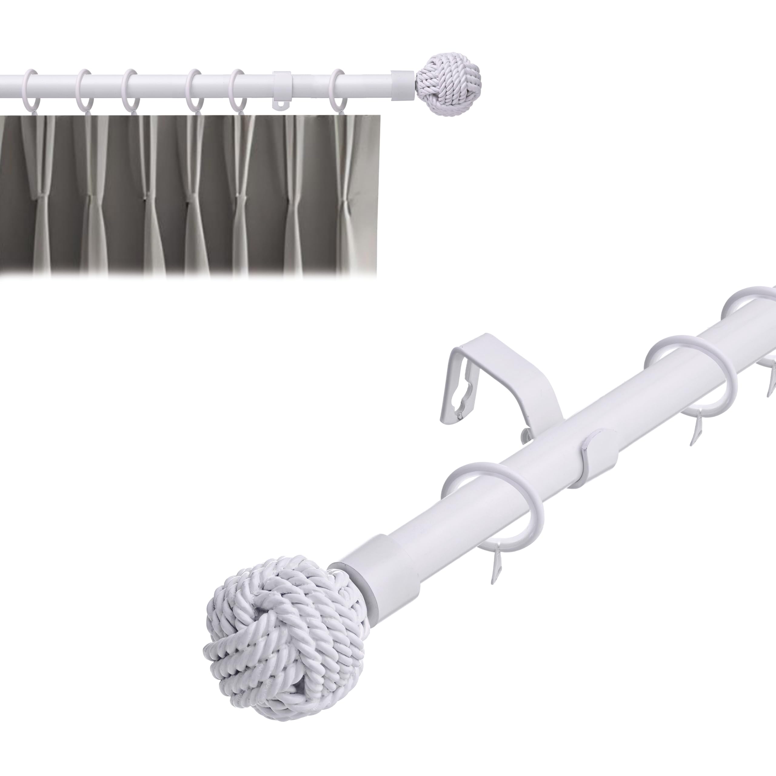 Lister Cartwright (210 - 360 Cm, (Knotted Finials)) 19 Mm Extendable Metal Curtain Poles Rods Voile Easy Fitting , Gold & Col White/Black/Silver