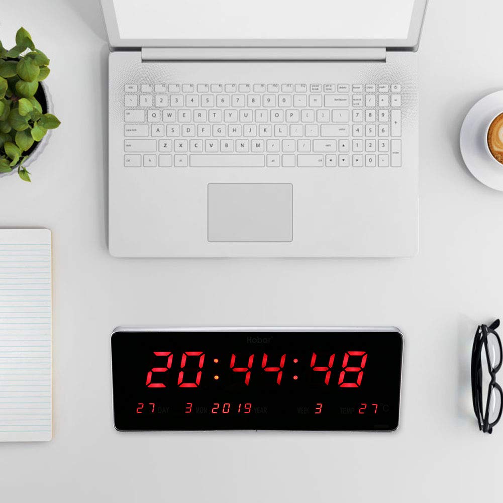 LED Digitaluhr - USB-Aufladung Digitaler Wecker Aluminiumlegierung Wanduhren Tischuhren mit Tag & Datum / Kalender & Temperatur füR Drinnen BüRo Schlafzimmer Wohnzimmer(Kalendertemperaturwoche)