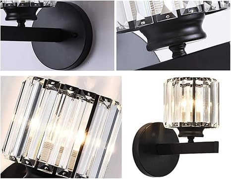 HWSY PostMinimalistische Kristallen Lampen Elegante Schans Wandlamp Metalen Frame Glazen Kap Slaapkamer Gangpad Woonkamer Wandlamp Houder E27 Socket (lamp niet inbegrepen), Zwart Interesting photo 3