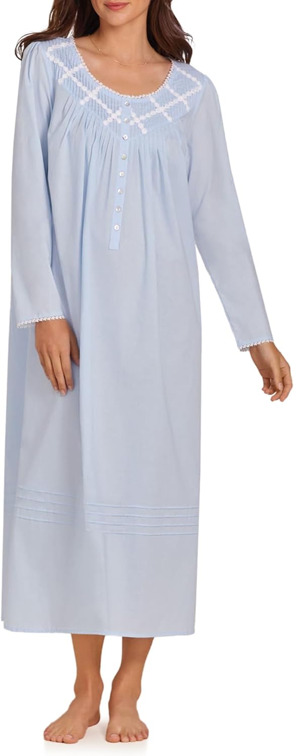 Eileen West Sleepwear & Loungewear for Women - Poetic Woven Lawn Collection - 100% Cotton Longsleeve Full-Length Nightgown