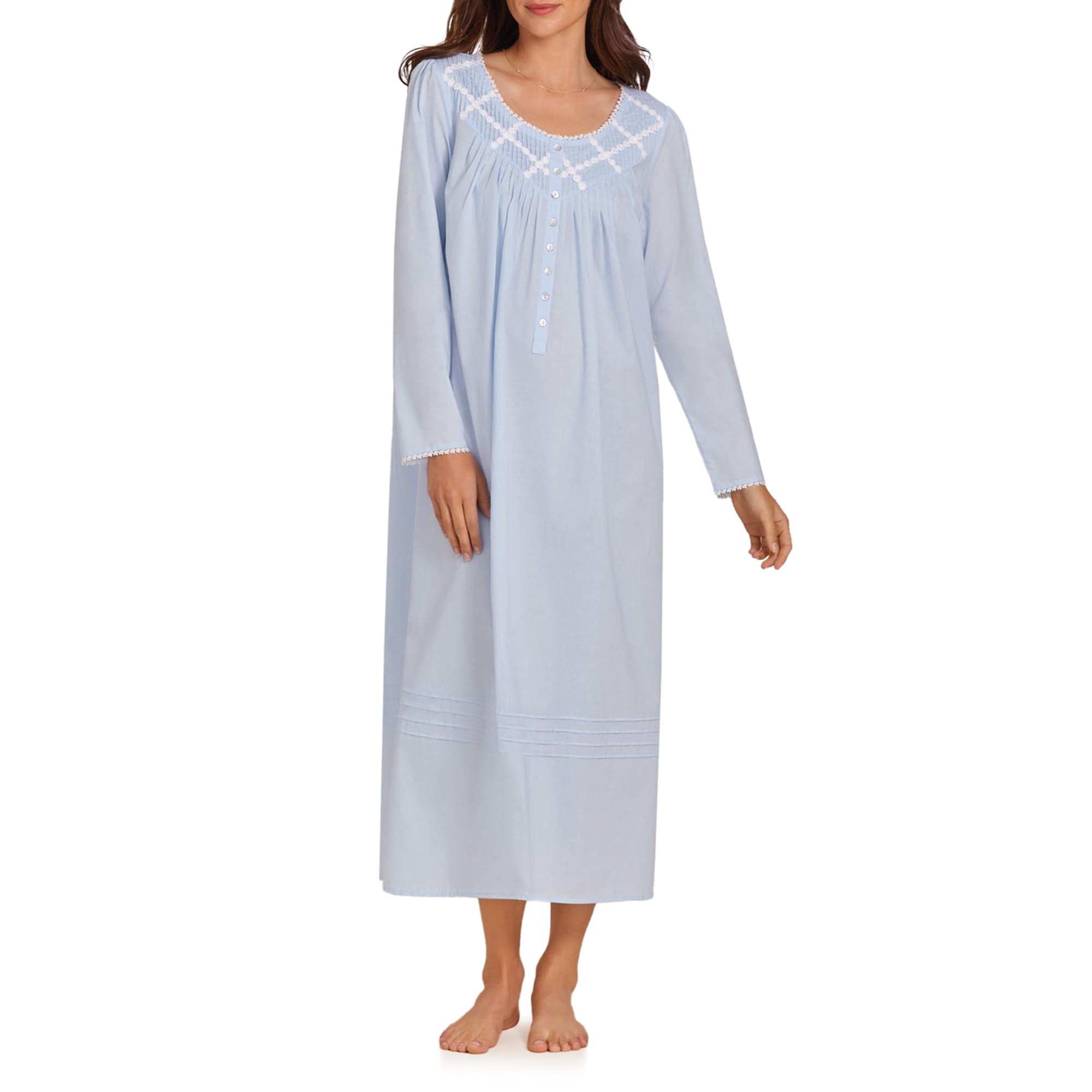 Eileen West Sleepwear & Loungewear for Women - Poetic Woven Lawn Collection - 100% Cotton Longsleeve Full-Length Nightgown