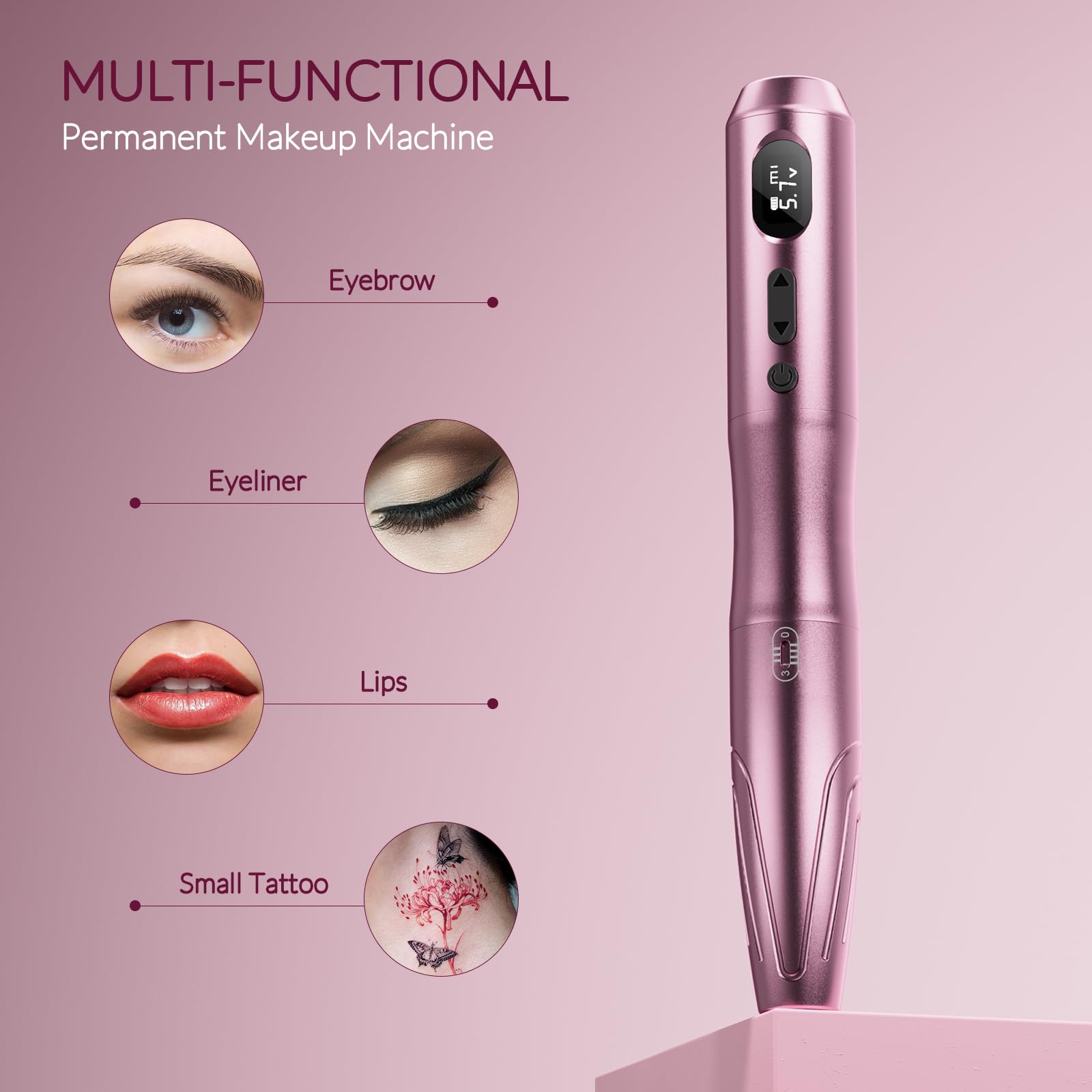 Biomaser Máquina inalámbrica Semi Permanent Maquillaje 2PCS 900mAh Batería con 10 Unidades Cartuchos Agujas para Cejas Labios Eyeliner Ombre Polvo Cejas Microshading Accesorios