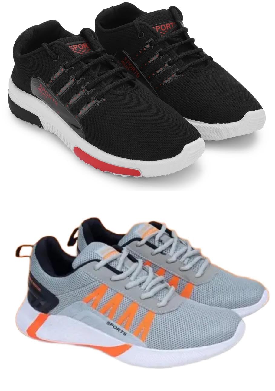 men's sports running shoes stylish design, pack of 2 multicolor